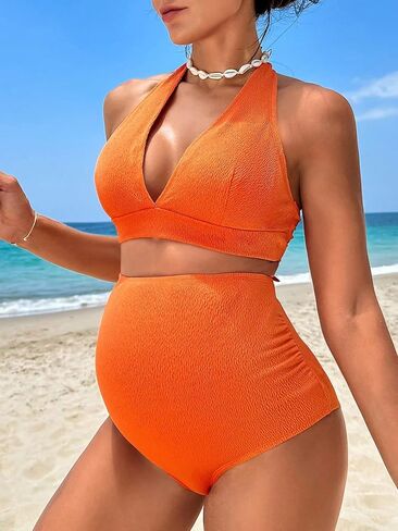 MakeMeChic Women's 2 Piece Swimsuit Solid Tie Back Halter High Waisted Bikini Set Bathing Suits in Saudi Arabia