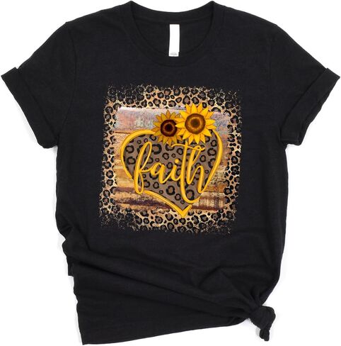 الحب في الإيمان | الإيمان الفهد عباد الشمس | تي شيرت جرافيك مسيحي | قميص الملابس الإيمانية | أسود | للجنسين in Kuwait