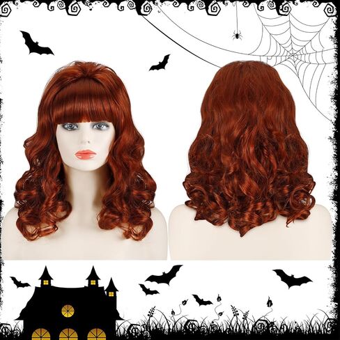 Berlune 2 Pcs Halloween 80s Red Women's Costume Set, Include Red Long Wavy Wig with Bang Women's Wide Stretchy Cinch Belt Bouffant Curly Hair Wig for Adult Halloween Retro 80s Cosplay Party in Saudi Arabia