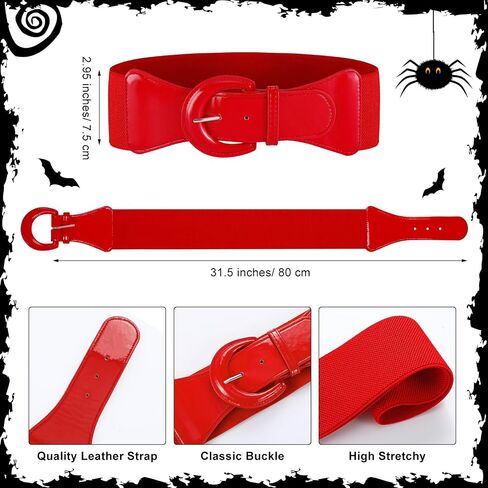 Berlune 2 Pcs Halloween 80s Red Women's Costume Set, Include Red Long Wavy Wig with Bang Women's Wide Stretchy Cinch Belt Bouffant Curly Hair Wig for Adult Halloween Retro 80s Cosplay Party in Saudi Arabia