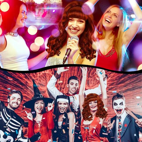 Berlune 2 Pcs Halloween 80s Red Women's Costume Set, Include Red Long Wavy Wig with Bang Women's Wide Stretchy Cinch Belt Bouffant Curly Hair Wig for Adult Halloween Retro 80s Cosplay Party in Saudi Arabia