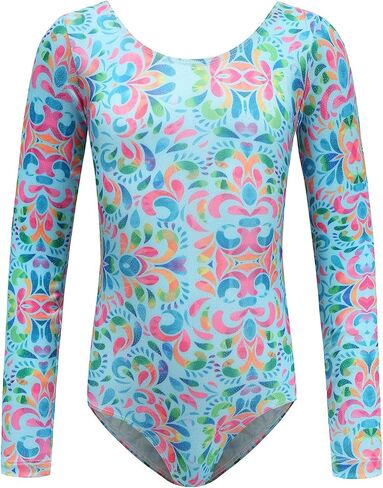AFAVOM Leotard for Girls Gymnastics Ballet Dance Leotard Long Sleeve Shiny Sparkle Mermaid Sky Leotards Unitards Activewear in Kuwait