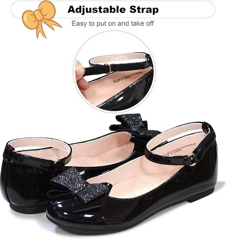 FLYFUPPY الفتيات فستان أحذية ماري جين أحذية للفتيات الشقق التألق القوس الكاحل Atrap حفل زفاف الأميرة زهرة فتاة الأحذية in Kuwait