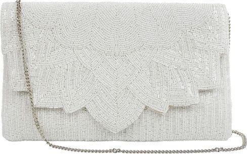 Evening Bag White Flower Scallop Pearl Clutch Bag, Bride Clutch, Hand Beaded Bride Purse, White Purses for Women, Gifts for Engagement, Bridal Shower, Gifts, Bride Purse for Bachelorette Party in Kuwait