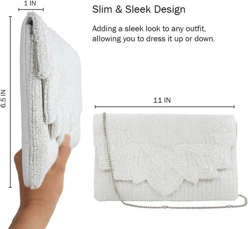 Evening Bag White Flower Scallop Pearl Clutch Bag, Bride Clutch, Hand Beaded Bride Purse, White Purses for Women, Gifts for Engagement, Bridal Shower, Gifts, Bride Purse for Bachelorette Party in Kuwait