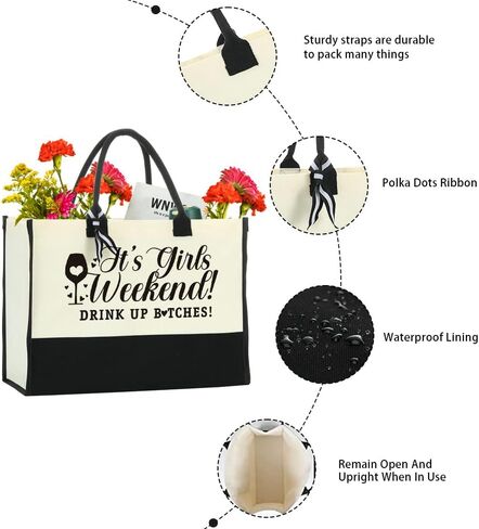 Girls Weekend Bags Girls Trip Gifts Favors for Women Travel Canvas Beach Bag Tote Large Handbags for Friends Female for Birthday Wedding Bridesmaid Holiday Trip Vacation Bachelorette Party 2023 in Kuwait
