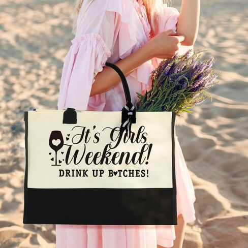 Girls Weekend Bags Girls Trip Gifts Favors for Women Travel Canvas Beach Bag Tote Large Handbags for Friends Female for Birthday Wedding Bridesmaid Holiday Trip Vacation Bachelorette Party 2023 in Kuwait