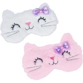 DAZAIGE 2 قطعة أقنعة نوم قطيفة ناعمة جميلة الكرتون القط كيتي العين قناع النوم غطاء العين للنساء الفتيات أطفال المنزل الطائرة السفر الراحة هدايا قيلولة ليلة النوم، الوردي + الأبيض in Kuwait