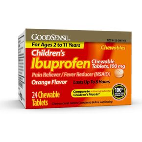 GoodSense Children's Ibuprofen Chewable Tablets, 100 mg, Orange Flavor, Pain Reliever and Fever Reducer, 24 Count