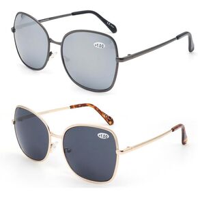 2-Pack Bifocal Reading Sunglasses for Women Fashion Cateye Sun Readers Outdoor Reading Glasses UV400 Protection +1.00