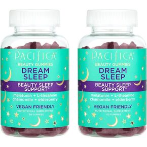 مكمل حلوى النوم من باسيفيكا بيوتي دريم سليب، قمح، فول الصويا + خالي من الغلوتين، الميلاتونين، إل-ثيانين، بابونج + إلدربيري، نباتي ولم يتم الإساءة إلى الحيوانات لتصنيعه، أرجواني، 60 قطعة، عبوة من 2 in Kuwait