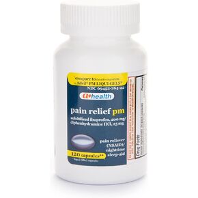 A+Health Ibuprofen PM Softgels, Pain Reliever/Nighttime Sleep Aid (NSAID), Made in USA, 120 Count