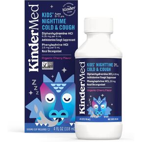 KinderMed Kids' Nighttime Cold & Cough Medicine, Children's Nighttime Multi-Symptom Cold and Cough Relief, Organic Cherry Flavor, 4 Fl Oz in Saudi Arabia