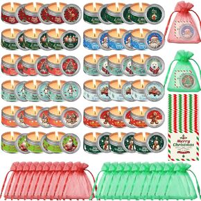 MTLEE 36 Sets Christmas Scented Soy Wax Candles Aromatherapy Candles with Organza Bag and Cards Bulk, Portable Travel Tin Candle Party Favors Christmas Gifts for Everyone Xmas New Year Home Supplies in Saudi Arabia