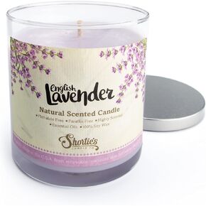 English Lavender Scented Natural Soy Candle, Essential Fragrance Oils, 100% Soy, Phthalate & Paraben Free, Clean Burning, 9 Oz.