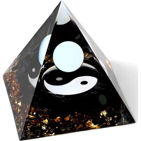 Taiji Decor,Tai Chi Decor,Yin Yang Decor in Crystal Stone Orgone Pyramid,Chakra Energy Stone-Dream Catchers Dreamcatchers Helper-Chakra Stone Gemstones Healing Crystal-Decorative Stones for Home Decor