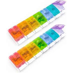 2 Pcs XL Weekly Pill Organizer Arthritis Friendly,Travel 7 Day Pill Box Case,Large Pill Case with Popup Open Design to Hold Vitamins, Fish Oil,Supplements and Medication (Black)