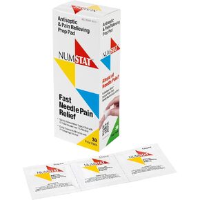 NUMSTAT Antiseptic Numbing Wipes for Needle Pain Relief, 2-In-1 Formula with Benzocaine, Isopropyl Alcohol and Menthol - 30 Prep Pads in Saudi Arabia