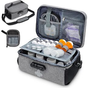 حقيبة تنظيم زجاجات حبوب الدواء مع قفل مركب، منظم حقيبة طبية قابل للقفل، منظم أدوية السفر مع حقيبة صغيرة محمولة، صندوق قفل طبي لزجاجات الوصفات الطبية مع حزام الكتف in Kuwait