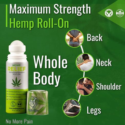 Moline You Natural Hemp Roll On، من أجل عدم راحة المفاصل والعضلات، والظهر والرقبة والركبة والكتفين والوركين. تركيبة تحتوي على مستخلص زيت القنب والأرنيكا والمنثول (لفة على 3 أونصة) in Saudi Arabia