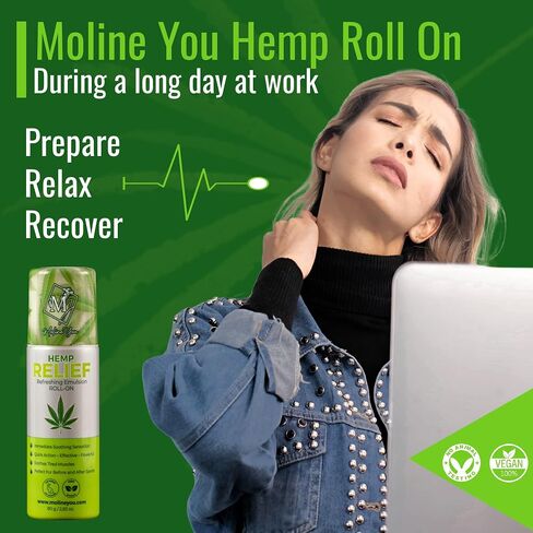 Moline You Natural Hemp Roll On، من أجل عدم راحة المفاصل والعضلات، والظهر والرقبة والركبة والكتفين والوركين. تركيبة تحتوي على مستخلص زيت القنب والأرنيكا والمنثول (لفة على 3 أونصة) in Saudi Arabia