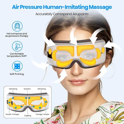 HEADMALL Eye Massager with Heat Eye Massager with Bluetooth Music, 6 Massager Modes and 10 Minutes Auto Shutdown White in Kuwait