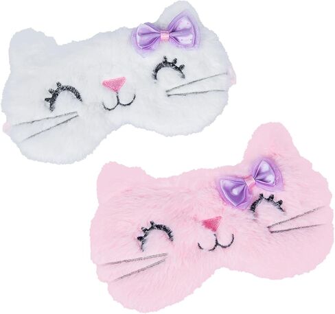 DAZAIGE 2 قطعة أقنعة نوم قطيفة ناعمة جميلة الكرتون القط كيتي العين قناع النوم غطاء العين للنساء الفتيات أطفال المنزل الطائرة السفر الراحة هدايا قيلولة ليلة النوم، الوردي + الأبيض in Kuwait