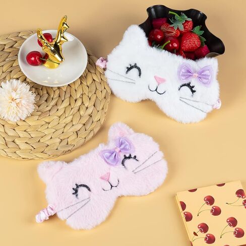 DAZAIGE 2 قطعة أقنعة نوم قطيفة ناعمة جميلة الكرتون القط كيتي العين قناع النوم غطاء العين للنساء الفتيات أطفال المنزل الطائرة السفر الراحة هدايا قيلولة ليلة النوم، الوردي + الأبيض in Kuwait