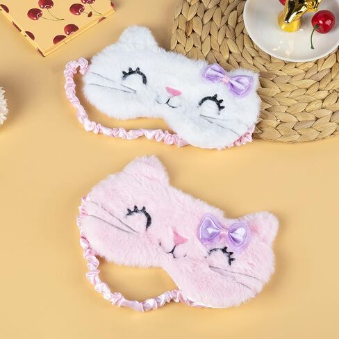 DAZAIGE 2 قطعة أقنعة نوم قطيفة ناعمة جميلة الكرتون القط كيتي العين قناع النوم غطاء العين للنساء الفتيات أطفال المنزل الطائرة السفر الراحة هدايا قيلولة ليلة النوم، الوردي + الأبيض in Kuwait