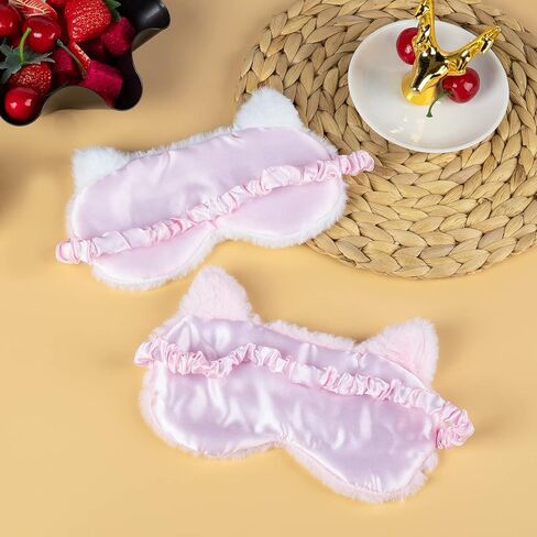 DAZAIGE 2 قطعة أقنعة نوم قطيفة ناعمة جميلة الكرتون القط كيتي العين قناع النوم غطاء العين للنساء الفتيات أطفال المنزل الطائرة السفر الراحة هدايا قيلولة ليلة النوم، الوردي + الأبيض in Kuwait