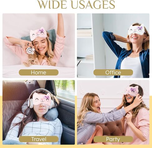 DAZAIGE 2 قطعة أقنعة نوم قطيفة ناعمة جميلة الكرتون القط كيتي العين قناع النوم غطاء العين للنساء الفتيات أطفال المنزل الطائرة السفر الراحة هدايا قيلولة ليلة النوم، الوردي + الأبيض in Kuwait