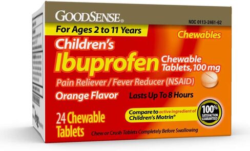 GoodSense Children's Ibuprofen Chewable Tablets, 100 mg, Orange Flavor, Pain Reliever and Fever Reducer, 24 Count in Saudi Arabia