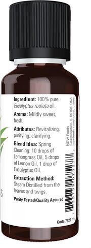 NOW Essential Oils, Eucalyptus Radiata Oil, Revitilizing Aromatherapy Scent, Steam Distilled, 100% Pure, Vegan, Child Resistant Cap, 1-Ounce in Saudi Arabia