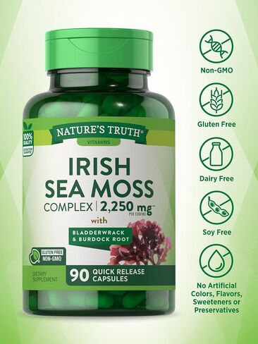 Irish Sea Moss Complex | 90 Capsules | 2,250mg | with Bladderwrack & Burdock Root | Non-GMO & Gluten Free Supplement | by Nature's Truth in Saudi Arabia