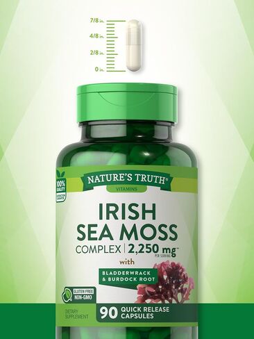 Irish Sea Moss Complex | 90 Capsules | 2,250mg | with Bladderwrack & Burdock Root | Non-GMO & Gluten Free Supplement | by Nature's Truth in Saudi Arabia