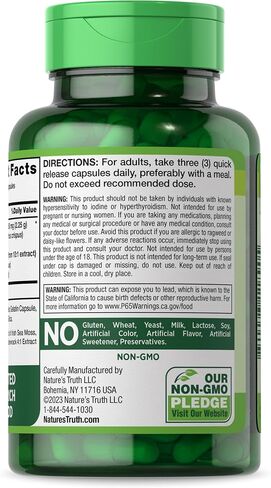 Irish Sea Moss Complex | 90 Capsules | 2,250mg | with Bladderwrack & Burdock Root | Non-GMO & Gluten Free Supplement | by Nature's Truth in Saudi Arabia