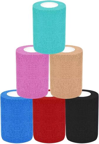 Self-Adhesive Cohesive Wrap Bandage Tape by MANSHU, Self-Adhesive Bandage Rolls,Elastic Non-Woven, 6 Rolls (3Inches x 5Yards) in Kuwait