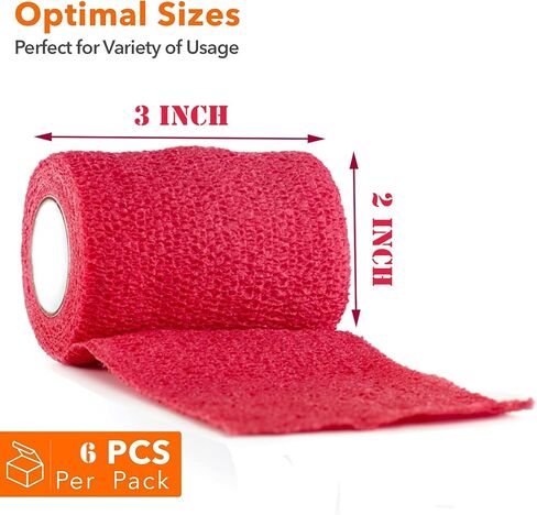 Self-Adhesive Cohesive Wrap Bandage Tape by MANSHU, Self-Adhesive Bandage Rolls,Elastic Non-Woven, 6 Rolls (3Inches x 5Yards) in Kuwait