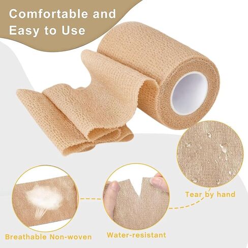 Self-Adhesive Cohesive Wrap Bandage Tape by MANSHU, Self-Adhesive Bandage Rolls,Elastic Non-Woven, 6 Rolls (3Inches x 5Yards) in Kuwait