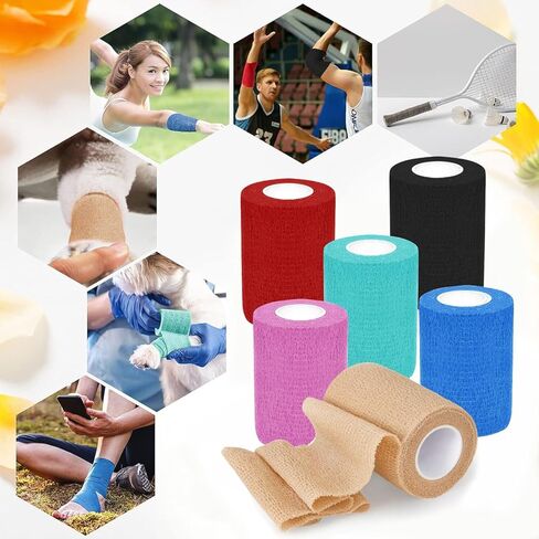 Self-Adhesive Cohesive Wrap Bandage Tape by MANSHU, Self-Adhesive Bandage Rolls,Elastic Non-Woven, 6 Rolls (3Inches x 5Yards) in Kuwait