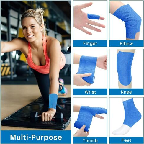 Self-Adhesive Cohesive Wrap Bandage Tape by MANSHU, Self-Adhesive Bandage Rolls,Elastic Non-Woven, 6 Rolls (3Inches x 5Yards) in Kuwait