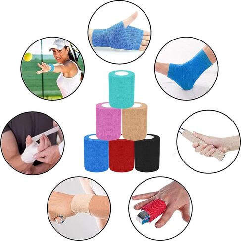 Self-Adhesive Cohesive Wrap Bandage Tape by MANSHU, Self-Adhesive Bandage Rolls,Elastic Non-Woven, 6 Rolls (3Inches x 5Yards) in Kuwait