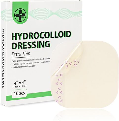 ضمادات غرواني مائي من RHINO RESCUE، 10 عبوات رفيعة جدًا مقاس 4 × 4 بوصات كبيرة من ضمادات الغروانية المائية للإفرازات الخفيفة وحب الشباب وقرحة الفراش والحرق والبثور in Kuwait