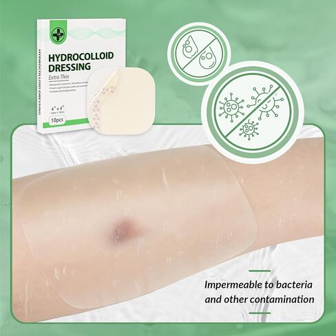 ضمادات غرواني مائي من RHINO RESCUE، 10 عبوات رفيعة جدًا مقاس 4 × 4 بوصات كبيرة من ضمادات الغروانية المائية للإفرازات الخفيفة وحب الشباب وقرحة الفراش والحرق والبثور in Kuwait