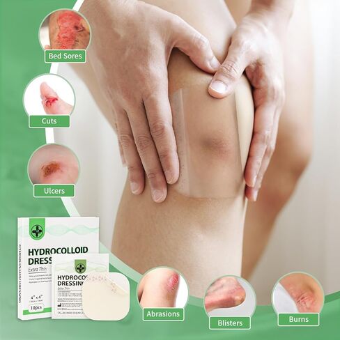 ضمادات غرواني مائي من RHINO RESCUE، 10 عبوات رفيعة جدًا مقاس 4 × 4 بوصات كبيرة من ضمادات الغروانية المائية للإفرازات الخفيفة وحب الشباب وقرحة الفراش والحرق والبثور in Kuwait