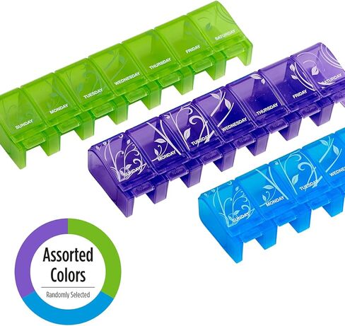EZY DOSE Soft Touch (7-Day) Pill, Medicine, Vitamin Organizer Box, Weekly, Daily Planner, XL Compartments, Colored Lids, Assorted (67090) in Saudi Arabia
