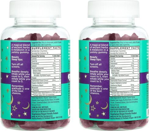 مكمل حلوى النوم من باسيفيكا بيوتي دريم سليب، قمح، فول الصويا + خالي من الغلوتين، الميلاتونين، إل-ثيانين، بابونج + إلدربيري، نباتي ولم يتم الإساءة إلى الحيوانات لتصنيعه، أرجواني، 60 قطعة، عبوة من 2 in Kuwait