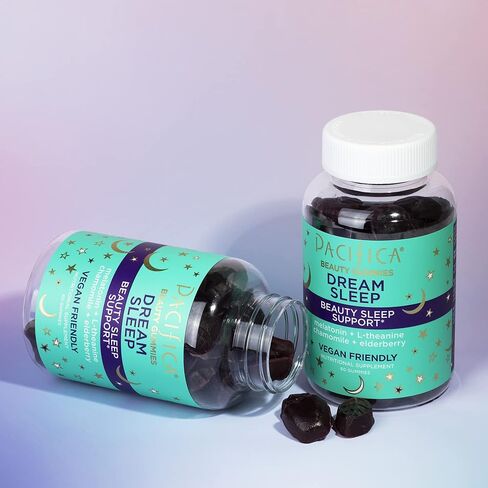 مكمل حلوى النوم من باسيفيكا بيوتي دريم سليب، قمح، فول الصويا + خالي من الغلوتين، الميلاتونين، إل-ثيانين، بابونج + إلدربيري، نباتي ولم يتم الإساءة إلى الحيوانات لتصنيعه، أرجواني، 60 قطعة، عبوة من 2 in Kuwait