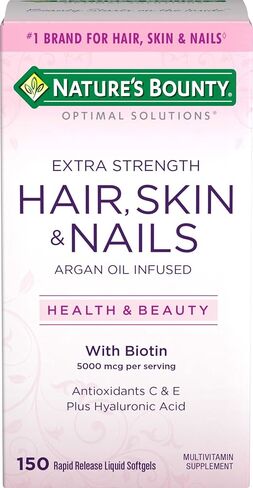 Nature's Bounty Optimal Solutions Hair Skin & Nails Extra Strength Softgels, 150 Count (Pack of 1) Package may vary in Saudi Arabia