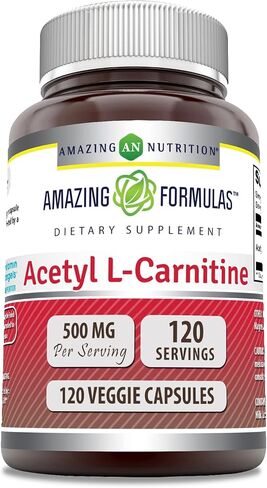 Amazing Formulas Acetyl L-Carnitine Hcl Supplement | 500 Mg Per Serving | 120 Veggie Capsules Supplement | Non-GMO | Gluten Free | Made in USA in Saudi Arabia